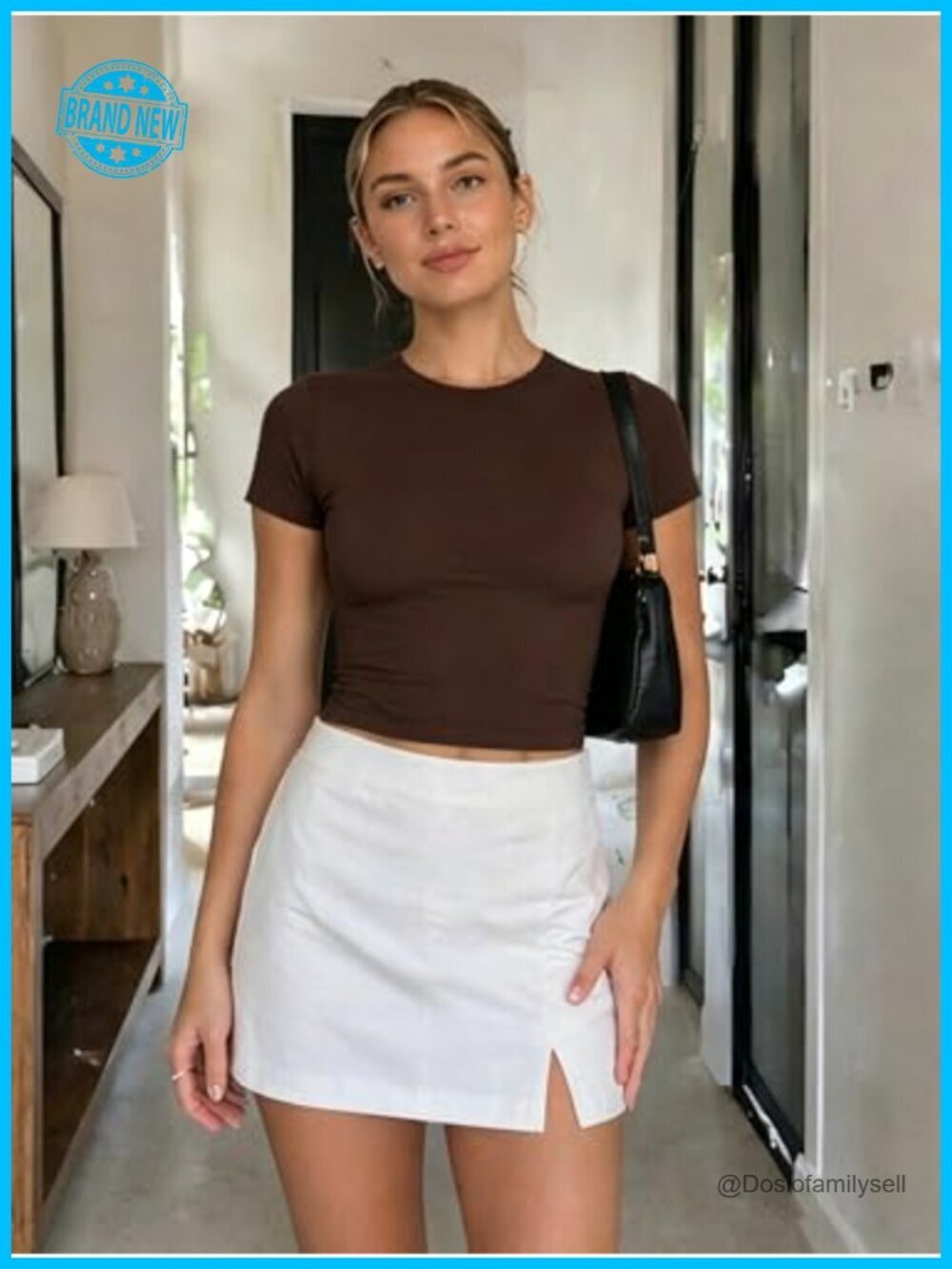 Built in Bra T Shirts Short Sleeve Crop Top Y2K Going Out Tops Fitted Basic - Picture 4 of 5